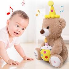 Cute Electric Singing Happy Birthday Teddy Bear Plush Toy – Stuffed Dog with Blow-Out Candles Feature – Perfect Gift for Kids