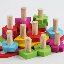 Wooden Nut & Bolt Building Set – Educational Shape Matching Puzzle for Kids