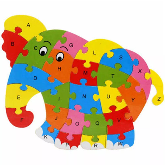 Wooden Alphabet Elephant Puzzle – Educational Building Blocks for Kids